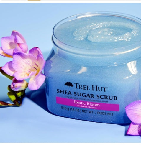 Tree Hut Exotic Bloom Shea Sugar Scrub | Exfoliating Body Scrub Removes Dead, Dry Skin for a Soft & Hydrated Feel | Nourishing Essential Body Care | 18 fl oz.
