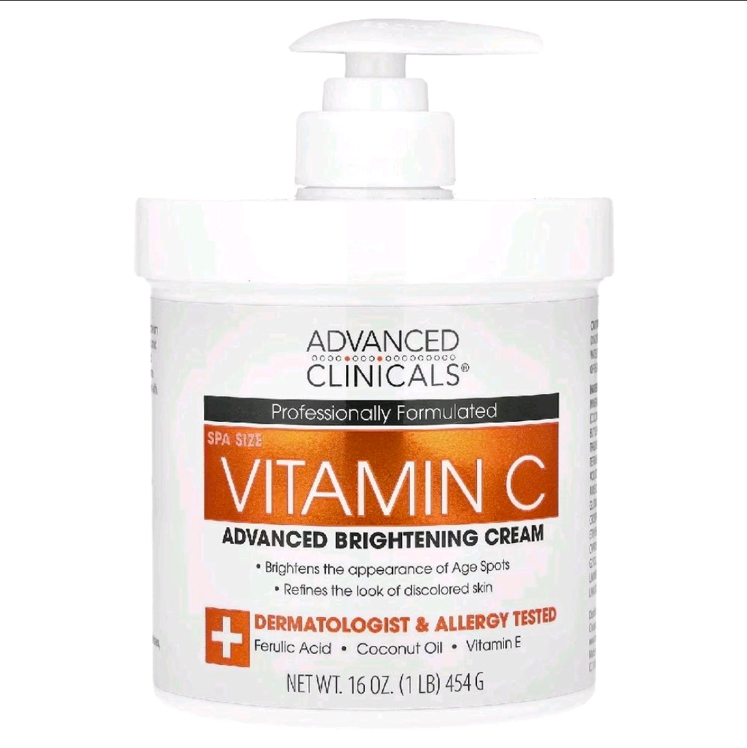HAMYNAT Advanced Clinicals Vitamin C brightening cream in a 454g pump bottle for radiant and even skin tone.