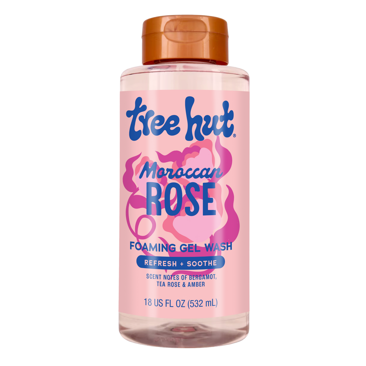 Tree Hut Moroccan Rose Foaming Gel Wash 532ml bottle on a white background