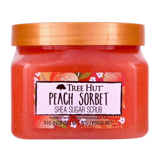 Tree Hut Peach Sorbet Shea Sugar Scrub 510g front of jar