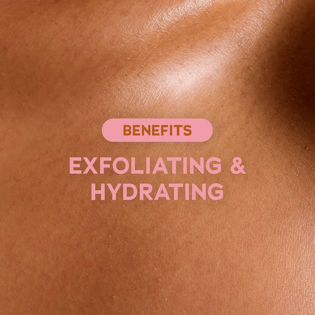 HAMYNAT Tropic Glow sugar scrub applied to skin showing exfoliating and hydrating benefits for a radiant finish