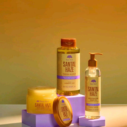Tree Hut Santal Haze body care collection