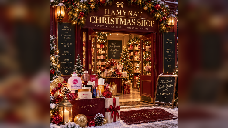 The HAMYNAT Christmas Shop festive storefront and Christmas gifts