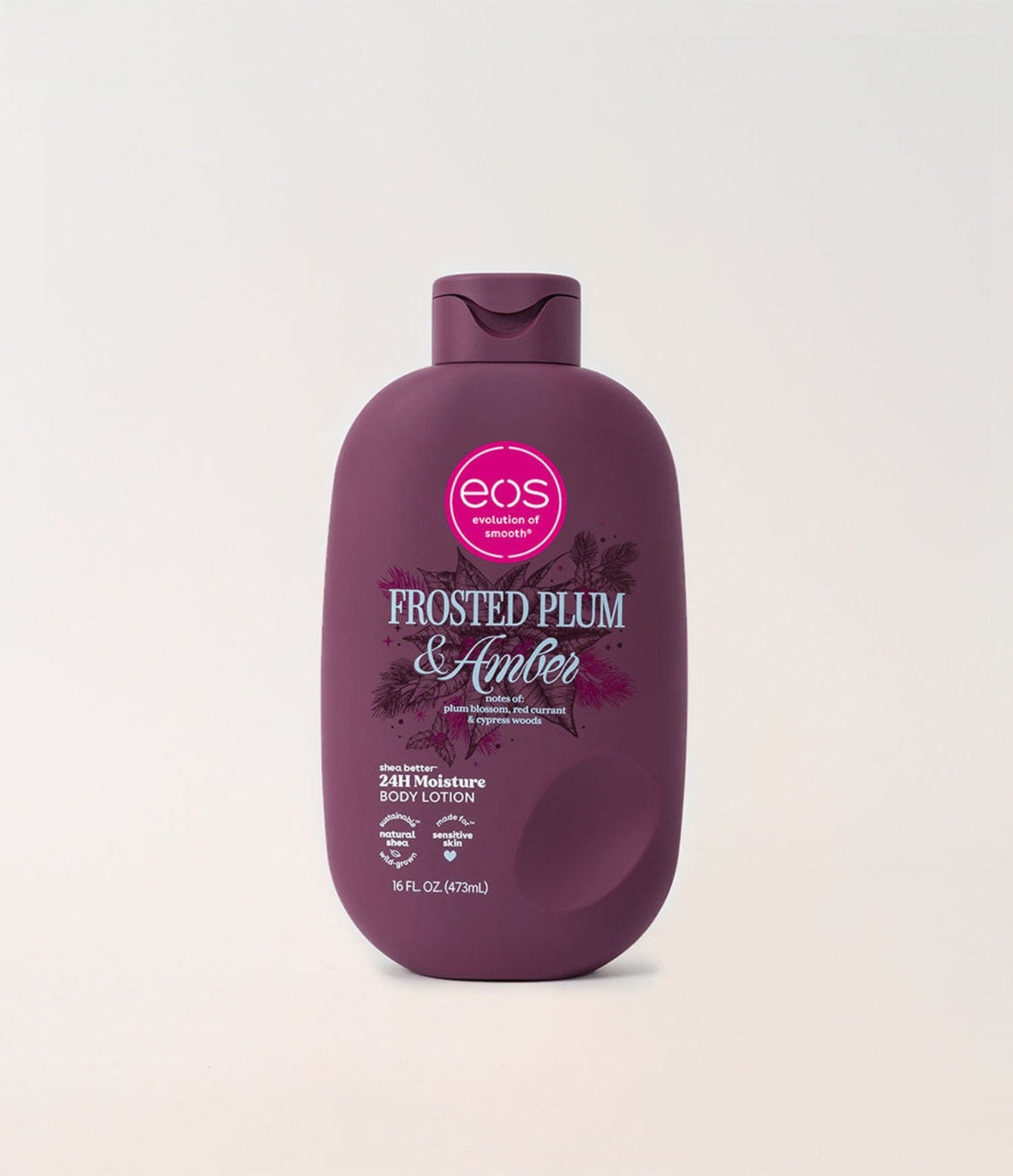 EOS Frosted Plum & Amber bottle on white background