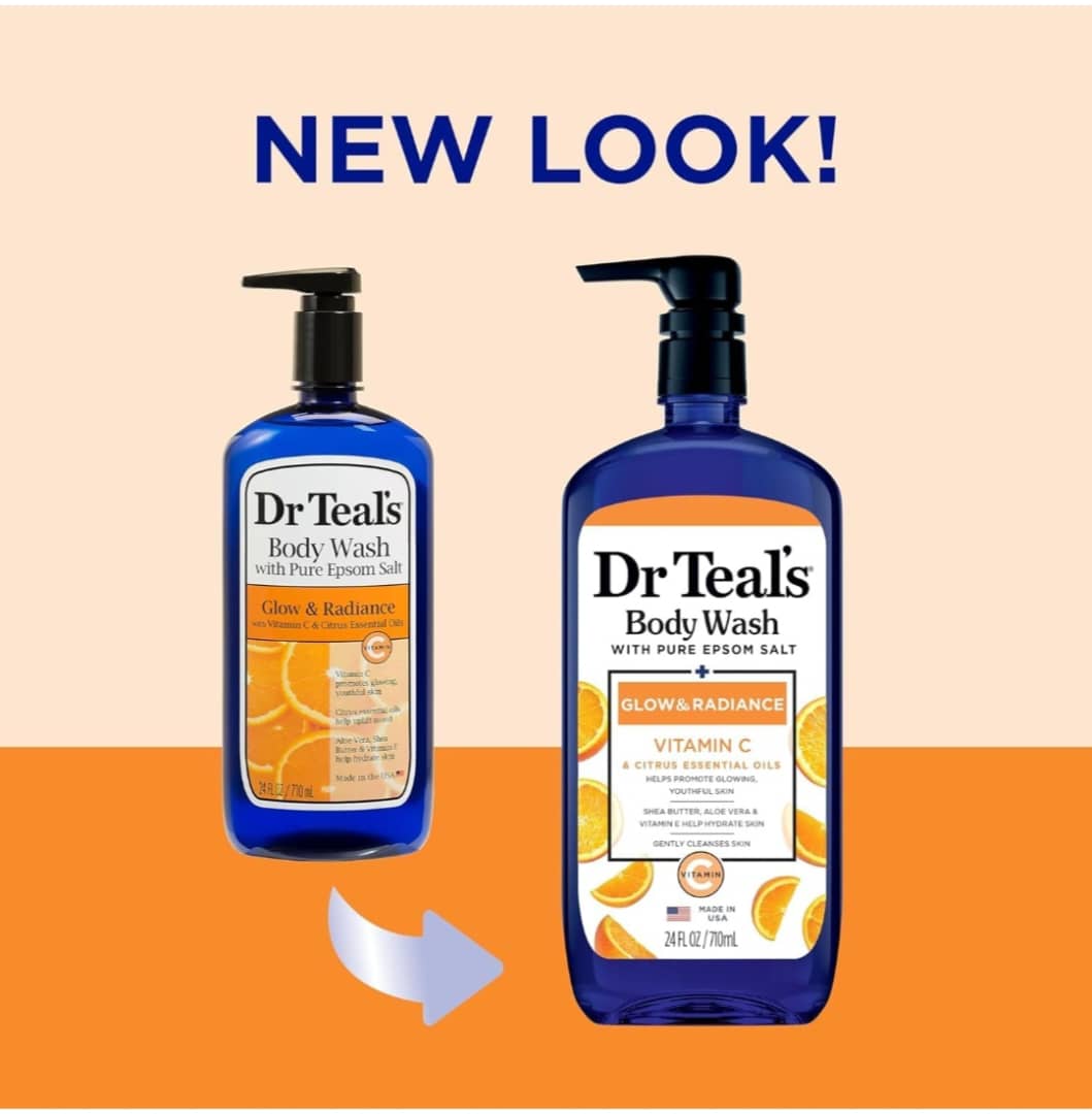 Dr Teal's Body Wash with Pure Epsom Salt, Glow & Radiance, Vitamin C & Citrus Essential Oils Teal's, 24 fl oz