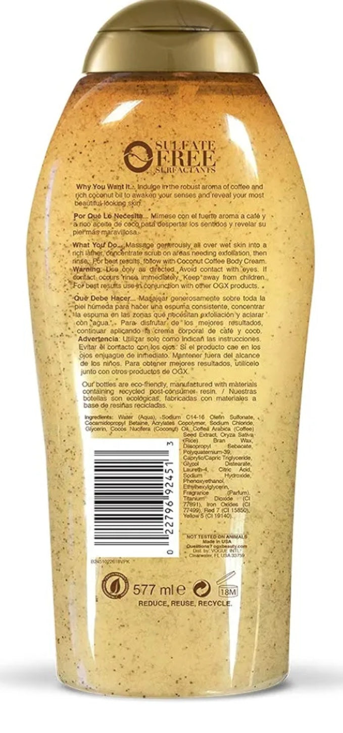 OGX Smoothing + Coconut Coffee Exfoliating Body Scrub Paraben-Free (19.5 fl oz)