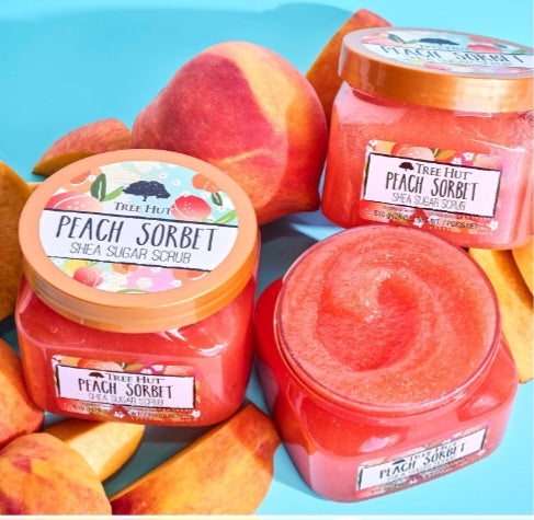 Tree Hut Peach Sorbet Shea Sugar Scrub | Exfoliating Body Scrub Removes Dead, Dry Skin for a Soft & Hydrated Feel | Nourishing Essential Body Care | 18 fl oz.