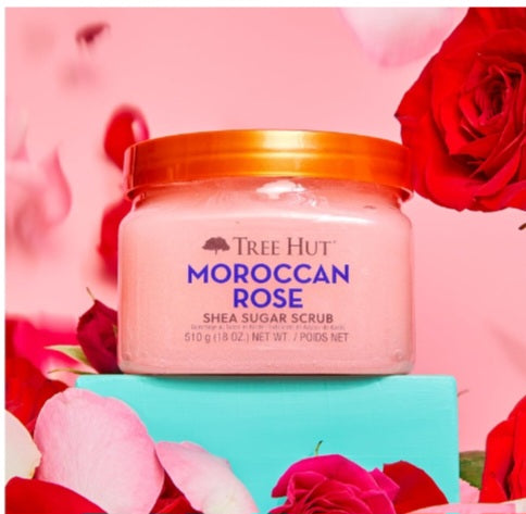 Tree Hut Moroccan Rose Shea Sugar Scrub | Exfoliating Body Scrub Removes Dead, Dry Skin for a Soft & Hydrated Feel | Nourishing Essential Body Care | 18 fl oz.