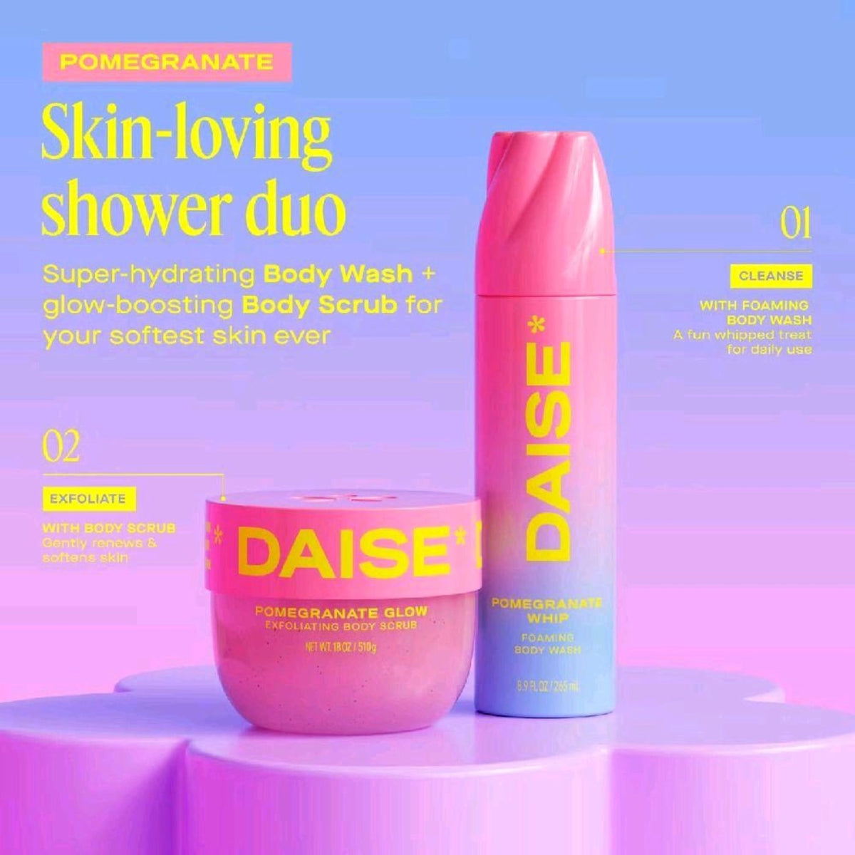 Daise Pomegranate body wash and body scrub shower duo