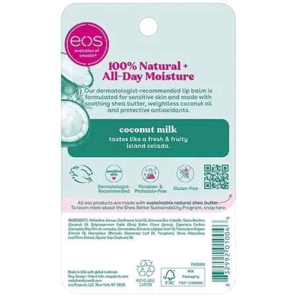 EOS Coconut Milk Lip Balm back of packaging