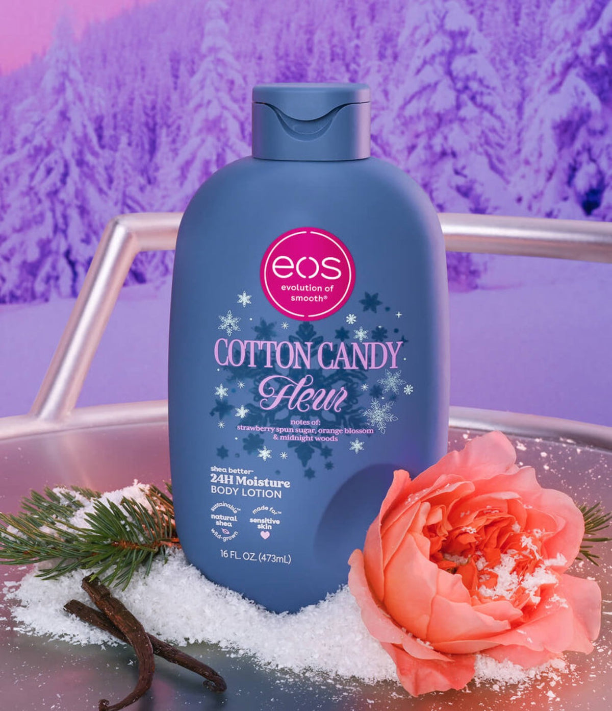 EOS Cotton Candy Fleur winter product scene