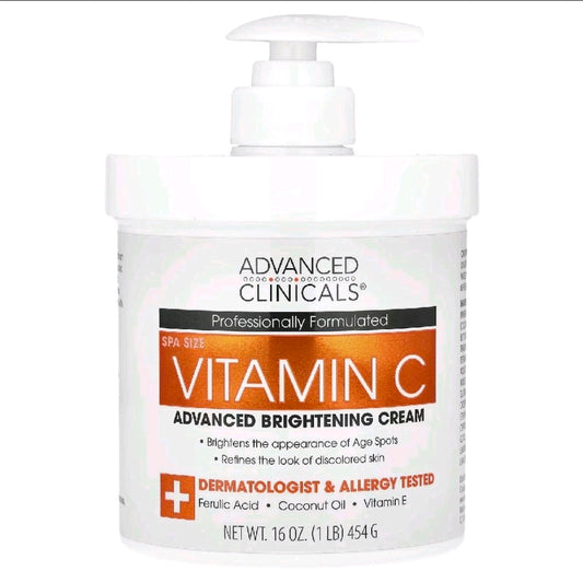 HAMYNAT Advanced Clinicals Vitamin C brightening cream in a 454g pump bottle for radiant and even skin tone.