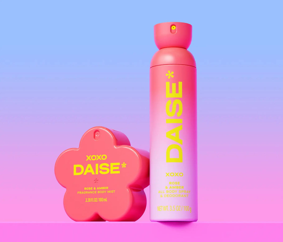 Daise XOXO Rose & Amber Fragrance Body Mist 100ml with the matching fragrance body mist or deodorant
