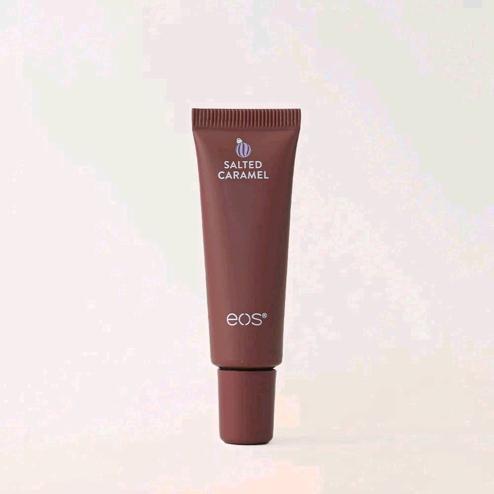 HAMYNAT eos Salted Caramel hydrating lip treatment in a brown squeeze tube for soft and moisturised lips.