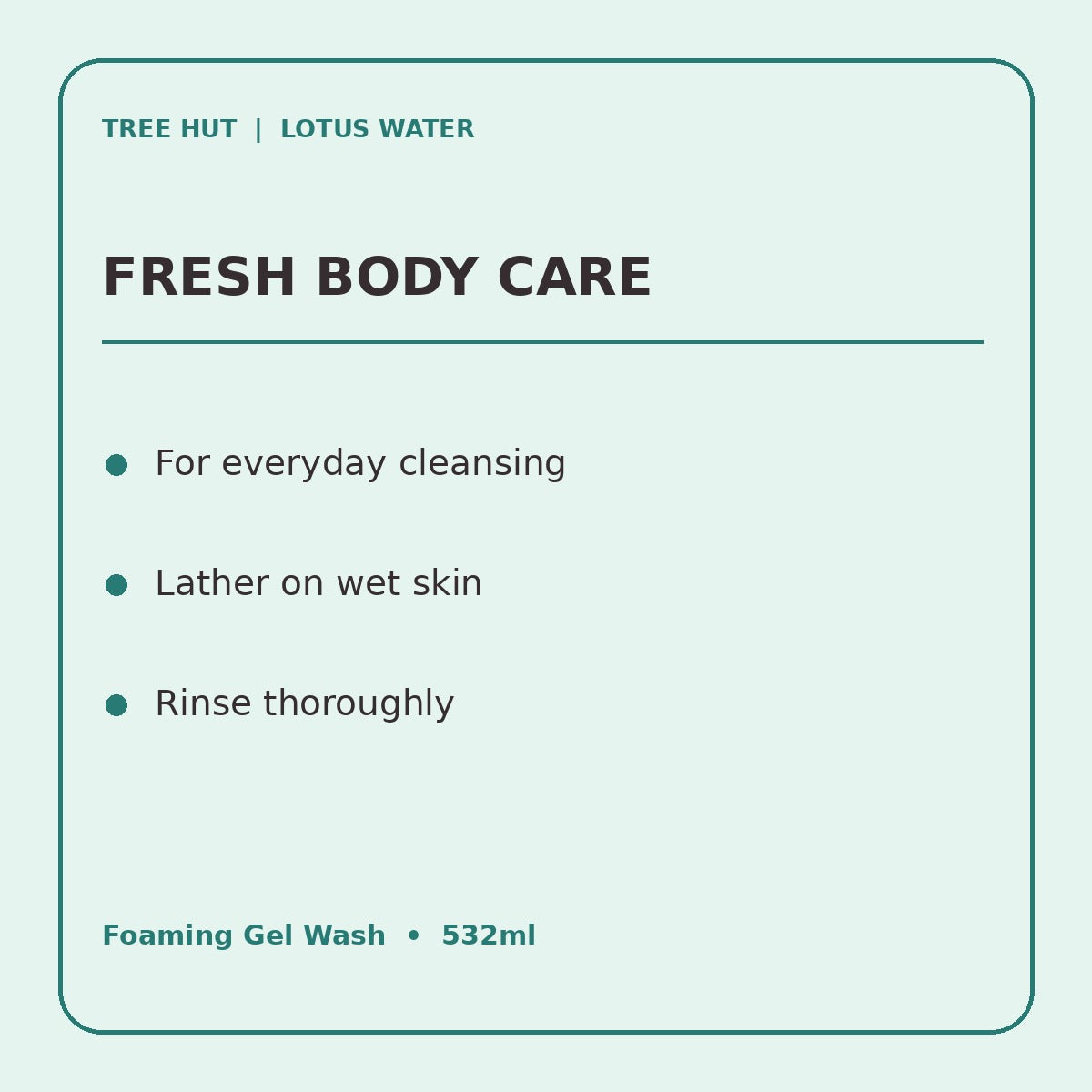 Tree Hut Lotus Water Foaming Gel Wash 532ml – product benefits and usage infographic
