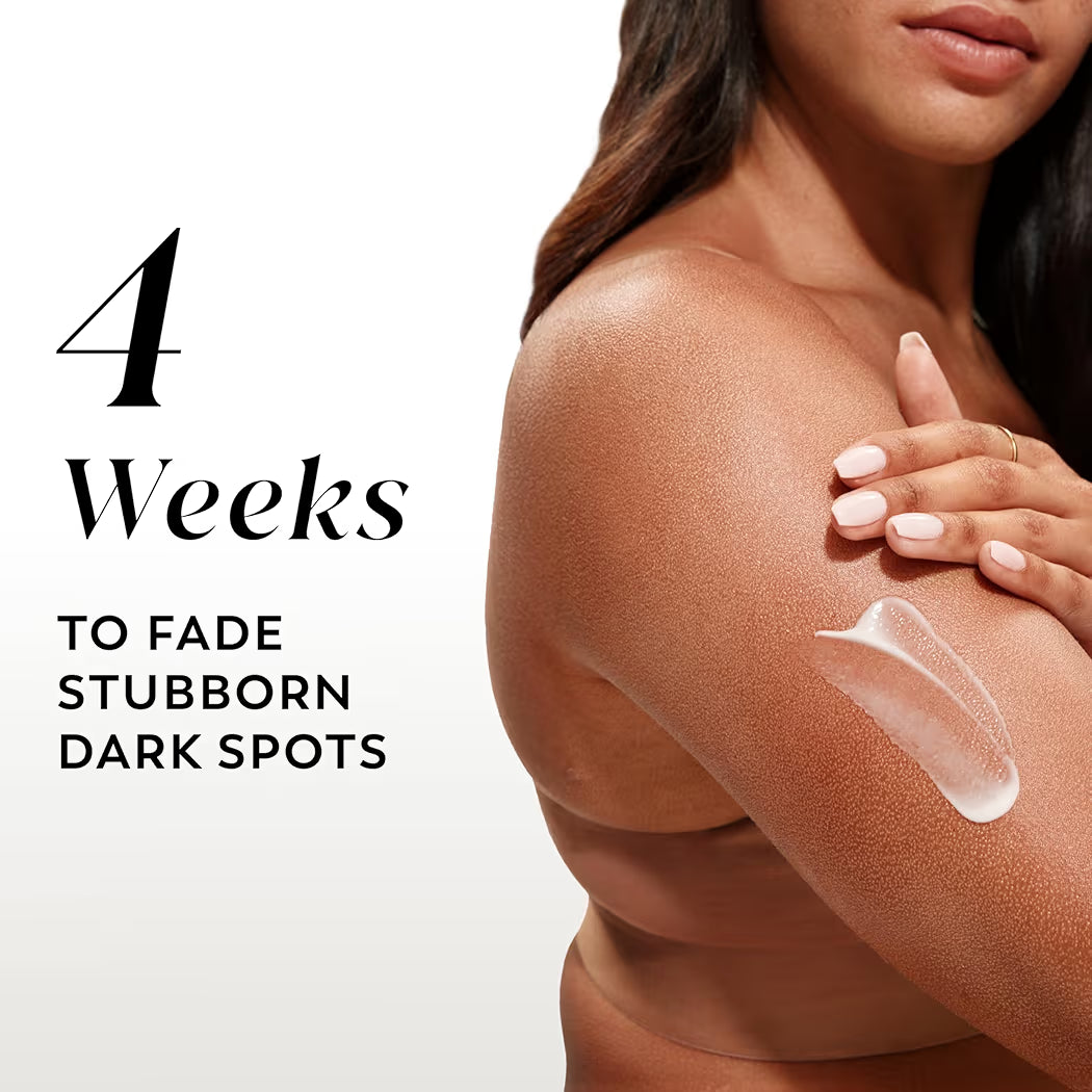 HAMYNAT Olay Dark Spot Correcting Body Lotion applied to a woman's arm to show the lightweight, creamy texture.