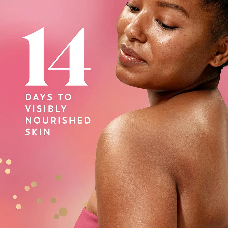 HAMYNAT model with glowing skin promoting Olay Melon Spritz body wash for visibly nourished skin in 14 days