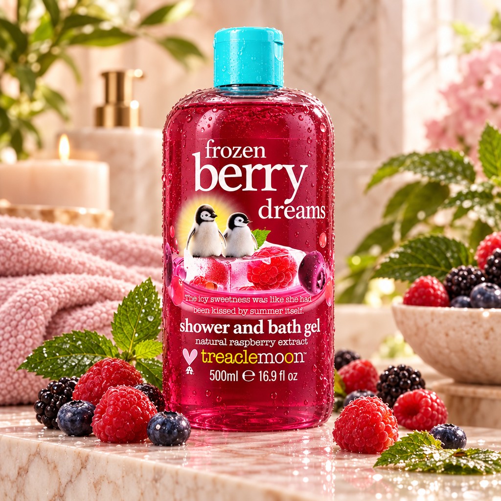 HAMYNAT Treaclemoon Frozen Berry Dreams shower and bath gel in a 500ml bottle with raspberry extract