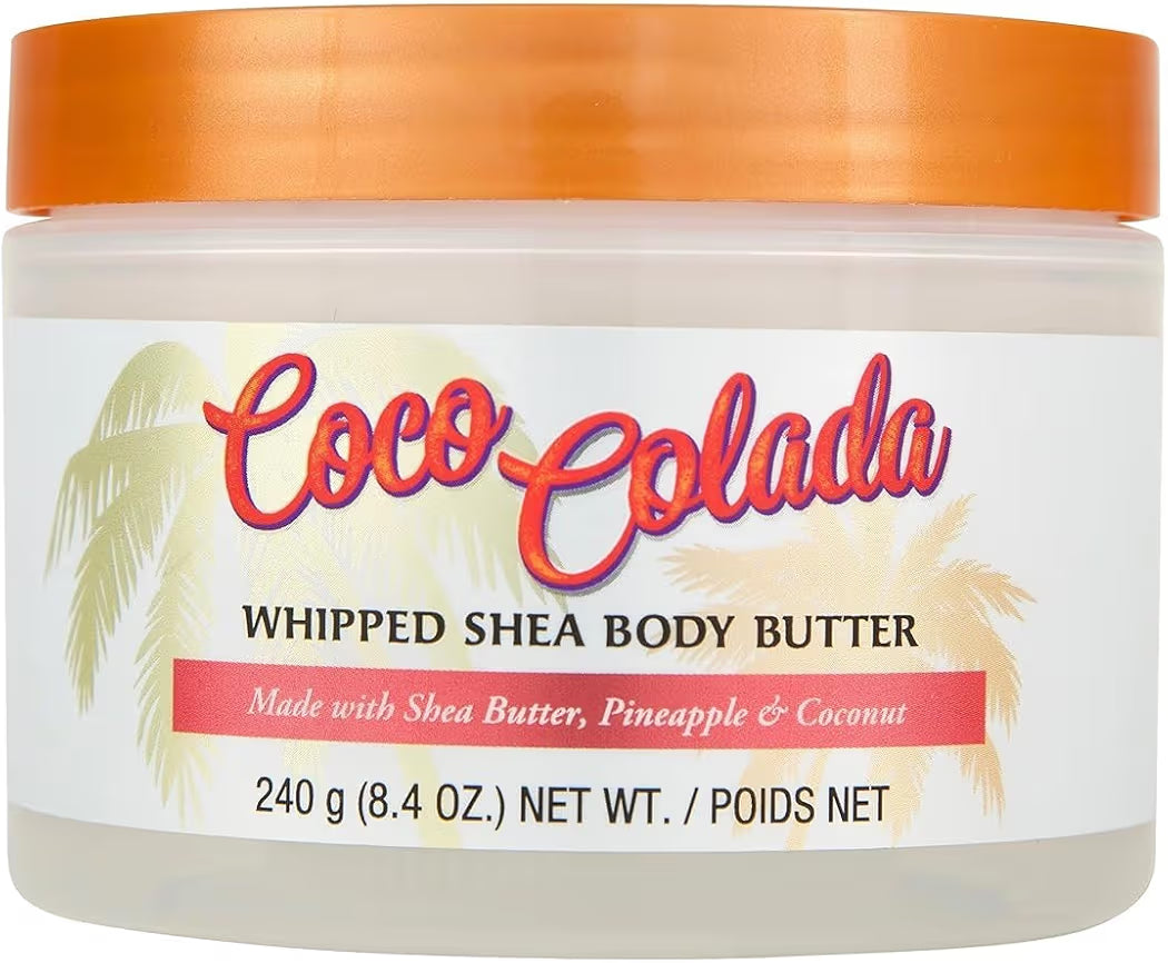 HAMYNAT Tree Hut Coco Colada whipped shea body butter in a 240g jar with tropical palm tree label design.