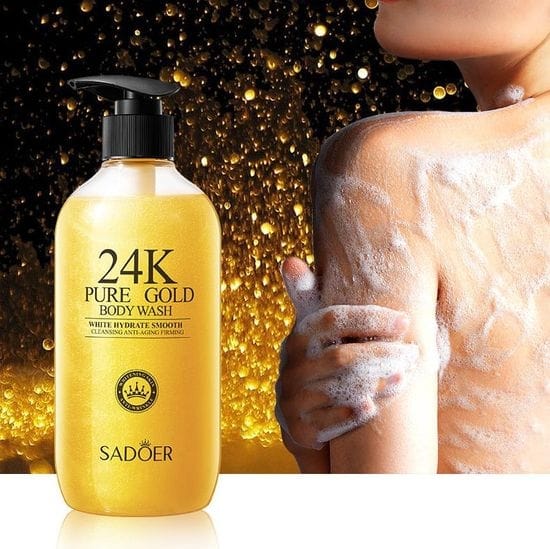 Sadoer 24k Gold Shower Gel - Nourishing & Deep Cleansing Liquid Face and Body Wash