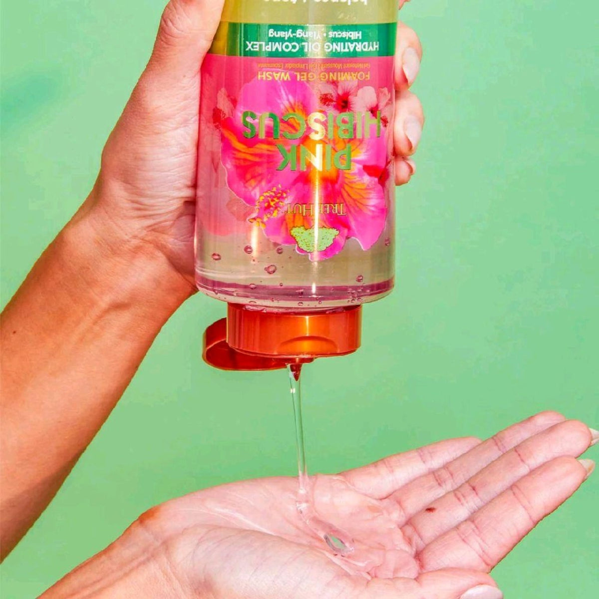 Tree Hut Pink Hibiscus Foaming Gel Wash in use