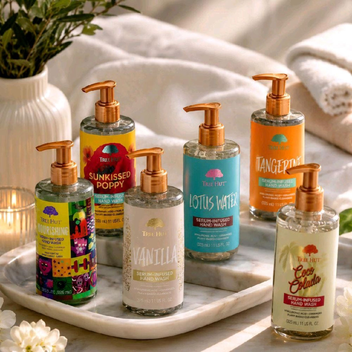 Six Tree Hut Serum-Infused Hand Wash scents, 325ml each
